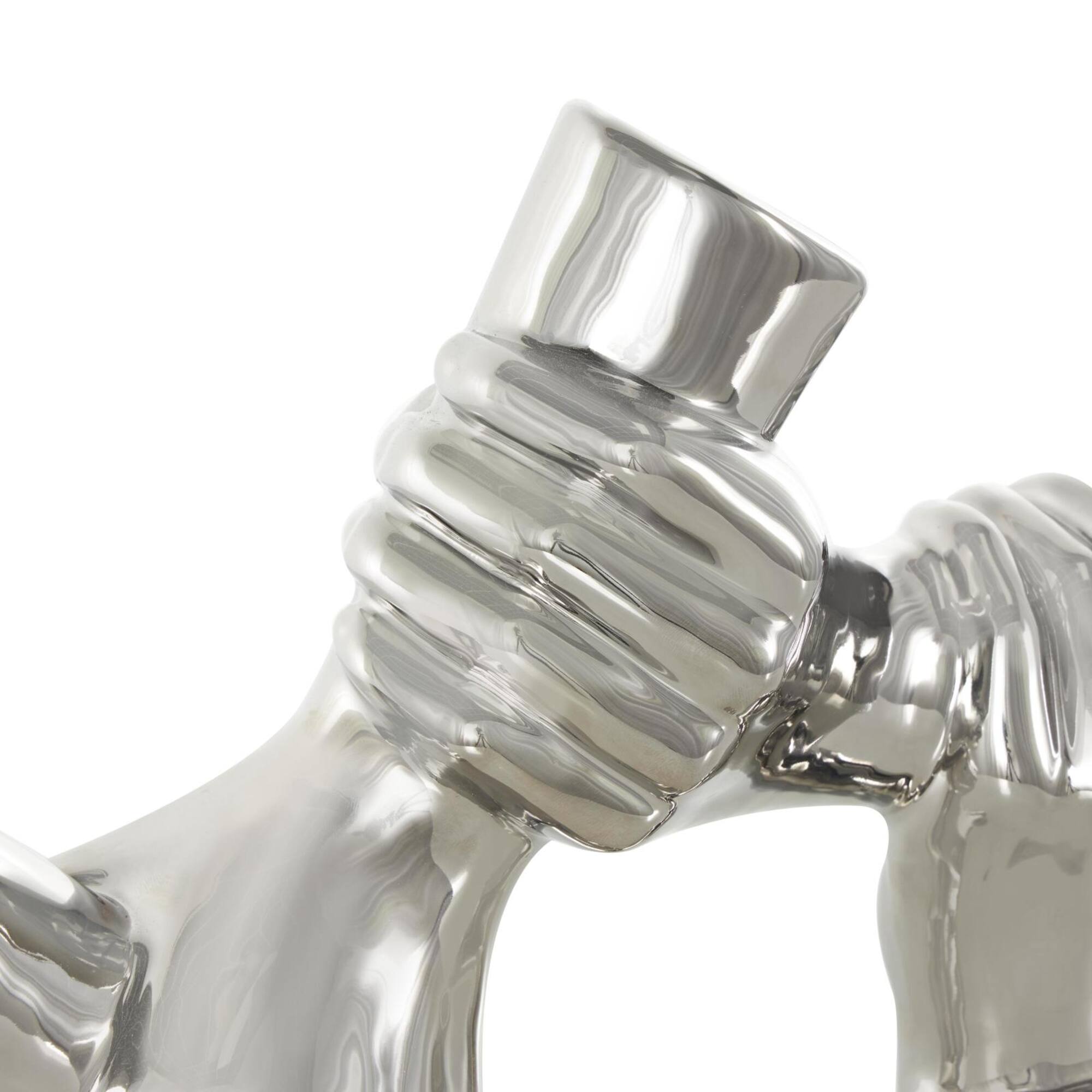 12.5" Silver Ceramic Hands Gripping Sculpture